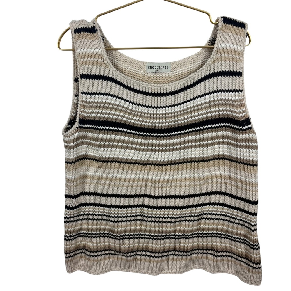 Crossroads Womens Striped Knit Sweater‎ Tank Beige Tan Black Scoop Neck Sz XL?